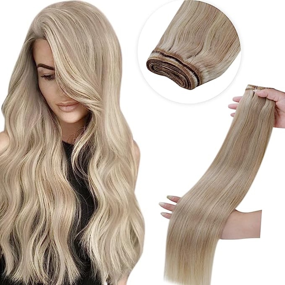 Human hair bleach ash blonde highlights sew in hair extensions